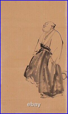 JAPANESE PAINTING HANGING SCROLL ANTIQUE SAMURAI Old INK FROM JAPAN Bushi d643