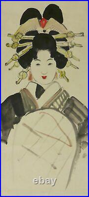 JAPANESE PAINTING HANGING SCROLL FROM JAPAN BEAUTY WOMAN LADY Old PICTURE 730m