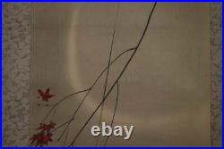 JAPANESE PAINTING HANGING SCROLL FROM JAPAN Crescent MOON Spiderweb ANTIQUE 564p