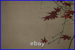 JAPANESE PAINTING HANGING SCROLL FROM JAPAN Crescent MOON Spiderweb ANTIQUE 564p