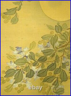 JAPANESE PAINTING HANGING SCROLL FROM JAPAN Flower MOON PICTURE VINTAGE e274