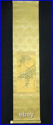 JAPANESE PAINTING HANGING SCROLL FROM JAPAN Flower MOON PICTURE VINTAGE e274
