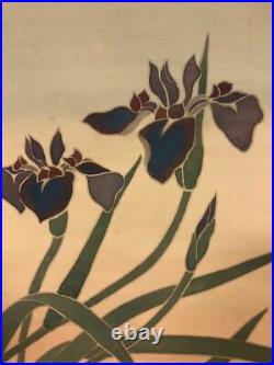JAPANESE PAINTING HANGING SCROLL FROM JAPAN IRIS ANTIQUE OLD ART e529