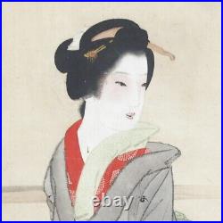 JAPANESE PAINTING HANGING SCROLL FROM JAPAN KIMONO ANTIQUE BEAUTY WOMAN d882