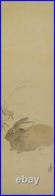 JAPANESE PAINTING HANGING SCROLL FROM JAPAN Rabbit VINTAGE PICTURE AGED d988