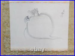 JAPANESE PAINTING HANGING SCROLL FROM JAPAN Radish ANTIQUE PICTURE Mouse e322