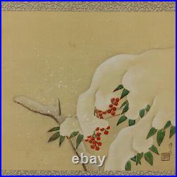 JAPANESE PAINTING HANGING SCROLL FROM JAPAN SNOW PLANT VINTAGE PICTURE AGED 740n