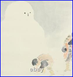 JAPANESE PAINTING HANGING SCROLL FROM JAPAN SNOW PLANT VINTAGE snowman 604q