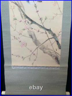 JAPANESE PAINTING HANGING SCROLL FROM JAPAN SPARROW OLD ANTIQUE PICTURE d567