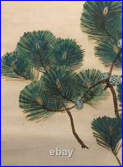 JAPANESE PAINTING HANGING SCROLL FROM JAPAN SUNRISE PINE VINTAGE ART d748