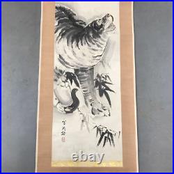 JAPANESE PAINTING HANGING SCROLL FROM JAPAN TIGER OLD ART PICTURE Antique d563
