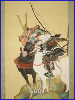 JAPANESE PAINTING HANGING SCROLL Horse ANTIQUE SAMURAI Old INK FROM JAPAN 464p