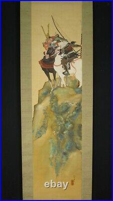 JAPANESE PAINTING HANGING SCROLL Horse ANTIQUE SAMURAI Old INK FROM JAPAN 464p
