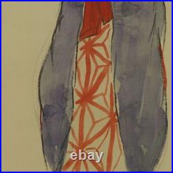 JAPANESE PAINTING HANGING SCROLL JAPAN ANTIQUE BEAUTY WOMAN 203r