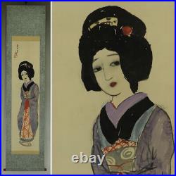 JAPANESE PAINTING HANGING SCROLL JAPAN ANTIQUE BEAUTY WOMAN 203r