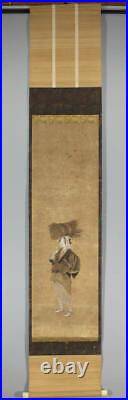 JAPANESE PAINTING HANGING SCROLL JAPAN BEAUTY LADY Woman selling firewood f088