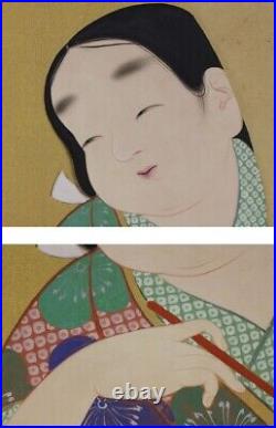 JAPANESE PAINTING HANGING SCROLL JAPAN BEAUTY WOMAN LADY ANTIQUE ORIGINAL 654n