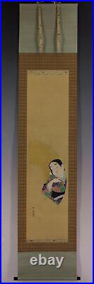 JAPANESE PAINTING HANGING SCROLL JAPAN BEAUTY WOMAN LADY ANTIQUE ORIGINAL 654n