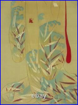 JAPANESE PAINTING HANGING SCROLL JAPAN BEAUTY WOMAN LADY VINTAGE PICTURE d638