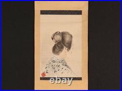 JAPANESE PAINTING HANGING SCROLL JAPAN BEAUTY WOMAN VINTAGE PICTURE LADY d292