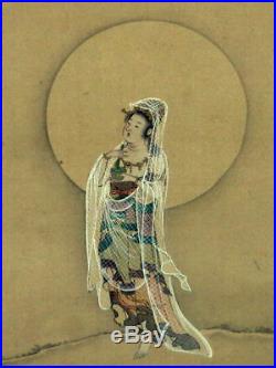 JAPANESE PAINTING HANGING SCROLL JAPAN Buddhism BEAUTY ANTIQUE VINTAGE ART 334i