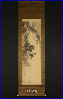 JAPANESE PAINTING HANGING SCROLL JAPAN CASCADE WATERFALL Vintage Old Art e901