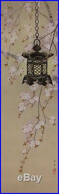 JAPANESE PAINTING HANGING SCROLL JAPAN Cherry Blossoms ORIGINAL ANTIQUE ART 830i