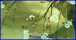 JAPANESE PAINTING HANGING SCROLL JAPAN Cherry Blossoms TREE MOON Old e442