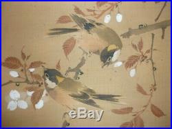 JAPANESE PAINTING HANGING SCROLL JAPAN FLOWER BIRD ORIGINAL ANTIQUE ART OLD 751n