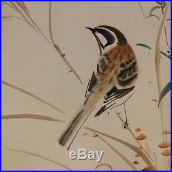 JAPANESE PAINTING HANGING SCROLL JAPAN FLOWER BIRD VINTAGE PICTURE AGED 741n