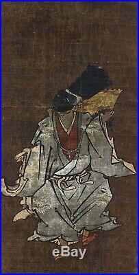 JAPANESE PAINTING HANGING SCROLL JAPAN KABUKI OLD Man PICTURE ANTIQUE 913h