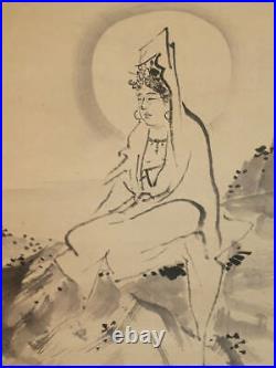 JAPANESE PAINTING HANGING SCROLL JAPAN Kannon Bodhisattva Goddess Antique e507