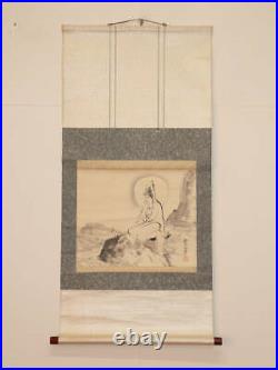 JAPANESE PAINTING HANGING SCROLL JAPAN Kannon Bodhisattva Goddess Antique e507