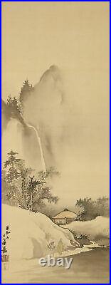 JAPANESE PAINTING HANGING SCROLL JAPAN LANDSCAPE ANTIQUE OLD Hagio e913