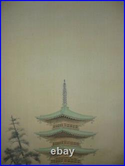 JAPANESE PAINTING HANGING SCROLL JAPAN LANDSCAPE Ancient architecture ART 739p