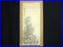 JAPANESE PAINTING HANGING SCROLL JAPAN LANDSCAPE House Antique OLD ART e378