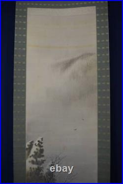 JAPANESE PAINTING HANGING SCROLL JAPAN LANDSCAPE Thatched-roof house 571q
