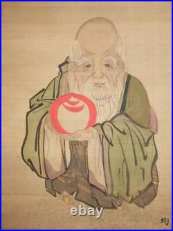 JAPANESE PAINTING HANGING SCROLL JAPAN Longevity Old Man ANTIQUE Gem e485