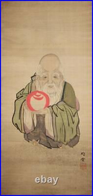 JAPANESE PAINTING HANGING SCROLL JAPAN Longevity Old Man ANTIQUE Gem e485