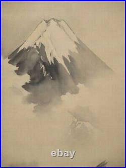 JAPANESE PAINTING HANGING SCROLL JAPAN Mt. Fuji HAWK Auspicious VINTAGE e524