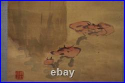 JAPANESE PAINTING HANGING SCROLL JAPAN Mushroom Rock ANTIQUE PICTURE OLD 710q