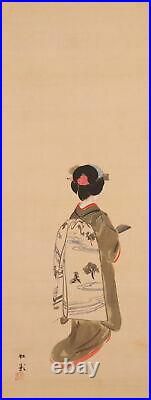 JAPANESE PAINTING HANGING SCROLL JAPAN Noble BEAUTY LADY Antique MAIKO d494