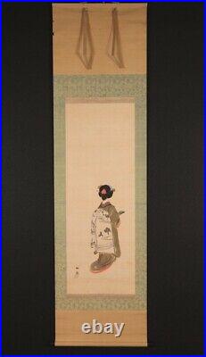 JAPANESE PAINTING HANGING SCROLL JAPAN Noble BEAUTY LADY Antique MAIKO d494