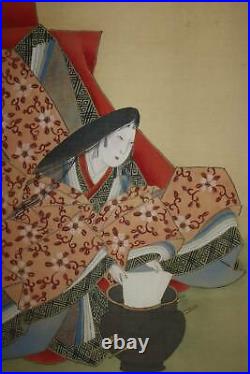 JAPANESE PAINTING HANGING SCROLL JAPAN Noble BEAUTY LADY Antique PICTURE e336