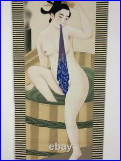 JAPANESE PAINTING HANGING SCROLL JAPAN Nude BEAUTY ANTIQUE PICTURE bath 219q
