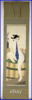 JAPANESE PAINTING HANGING SCROLL JAPAN Nude BEAUTY ANTIQUE PICTURE bath 219q