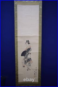 JAPANESE PAINTING HANGING SCROLL JAPAN Old ANTIQUE BEAUTY WOMAN 697q