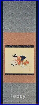 JAPANESE PAINTING HANGING SCROLL JAPAN Old Art ANTIQUE Learn BEAUTY Japan e716