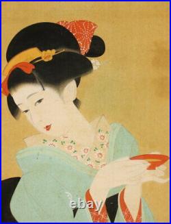 JAPANESE PAINTING HANGING SCROLL JAPAN Old Art Geisha ANTIQUE BEAUTY Japan 036q
