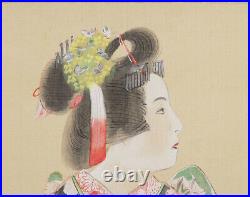 JAPANESE PAINTING HANGING SCROLL JAPAN Old Art Geisha ANTIQUE BEAUTY Japan e409